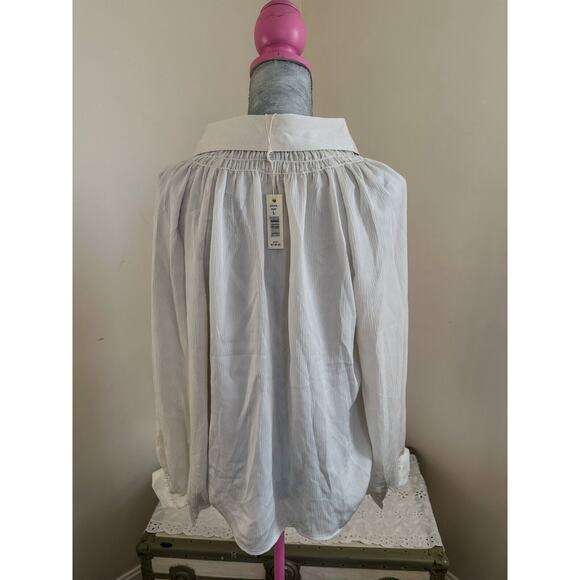 Max Studio Womens Large Button Up Blouse Long Sleeve Top Ivory Cream NWT - Picture 5 of 7